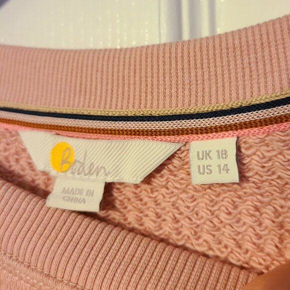 Boden Embroidered Blouson Sweatshirt - Soft pink with navy embroidery on sleeves - Picture 2 of 4